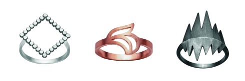 Zöl, dotted square, silver, pink-gold ring, oxidized, spiked, statement, fashion