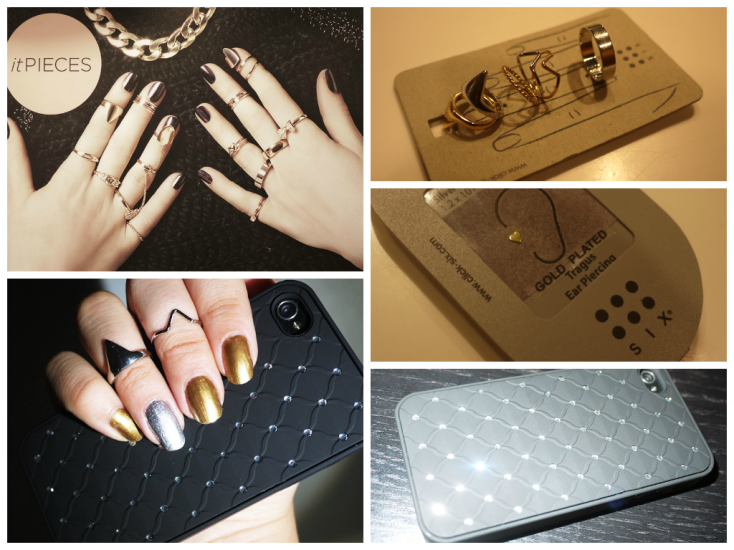SIX accessories, fingerledsringe, billig, mode, iPhone cover, bling, tragus, piercing, hjerte, guldbelagt, kirugisk stål kopi